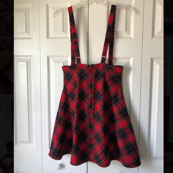 ModCloth tartan print suspender flared skirt Sz M EUC - Picture 4 of 8